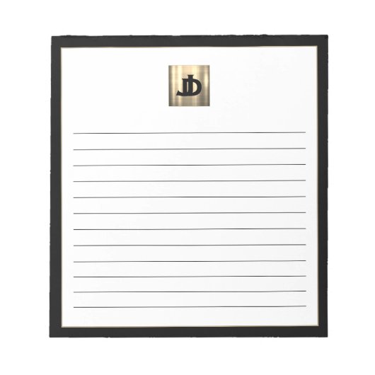 Modernes Square Brushed Gold Monogram Lined Notizblock (Vorderseite)