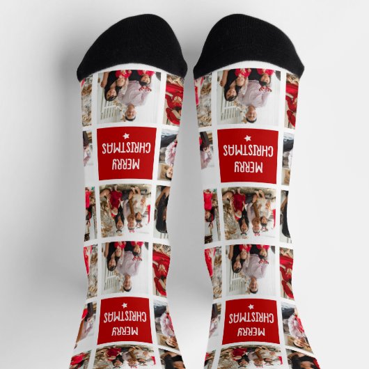 Modernes Square Grid 8 Foto Collage Familie Freund Socken (Oben)