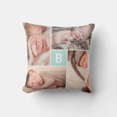 Modernes Square Grid Blue Monogram 4 Foto Collage Kissen (Vorderseite)