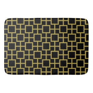 Modernes Square Pattern Gold auf schwarz Badematte