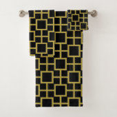 Modernes Square Pattern Gold auf schwarz Badhandtuch Set (Insitu)
