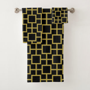Modernes Square Pattern Gold auf schwarz Badhandtuch Set