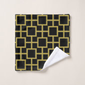 Modernes Square Pattern Gold auf schwarz Badhandtuch Set (Waschlappen)