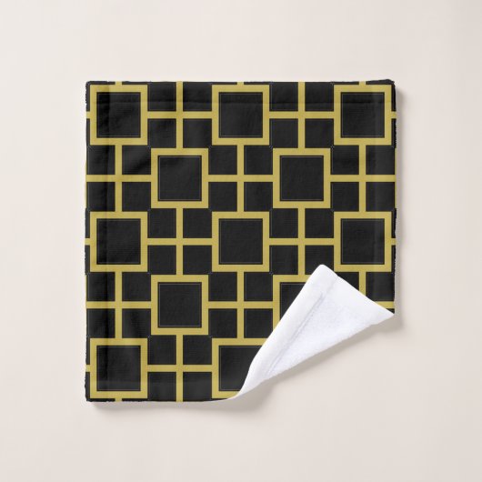 Modernes Square Pattern Gold auf schwarz Badhandtuch Set (Waschlappen)