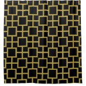 Modernes Square Pattern Gold auf schwarz Duschvorhang (Vorderseite)