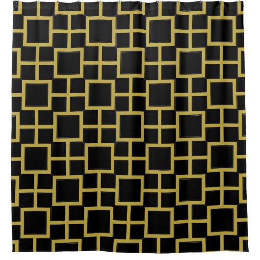 Modernes Square Pattern Gold auf schwarz Duschvorhang (Vorderseite)