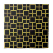 Modernes Square Pattern Gold auf schwarz Fliese (Vorderseite)