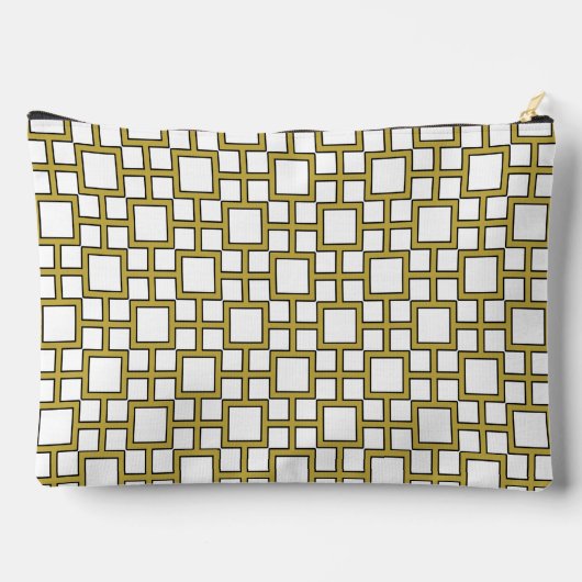 Modernes Square Pattern Gold auf Weiß Zubehörtasche (Rückseite)