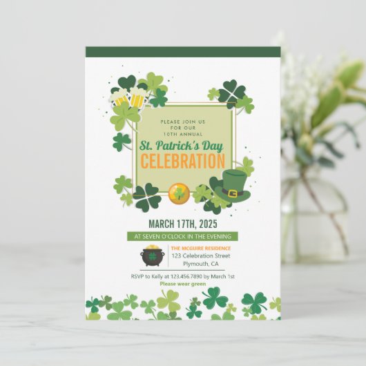 Modernes St Patrick's Day Party Einladung (Stehend Vorderseite)
