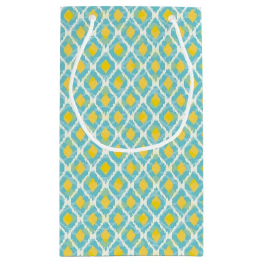 Modernes Stammes- ikat blaue gelbe Mode Kleine Geschenktüte (Rückseite)