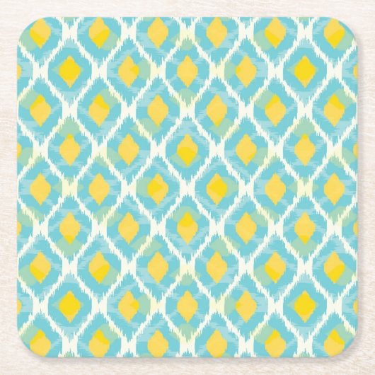 Modernes Stammes- ikat blaue gelbe Mode Rechteckiger Pappuntersetzer (Vorderseite)