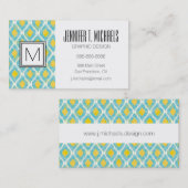 Modernes Stammes- ikat blaue gelbe Mode Visitenkarte (Vorne/Hinten)