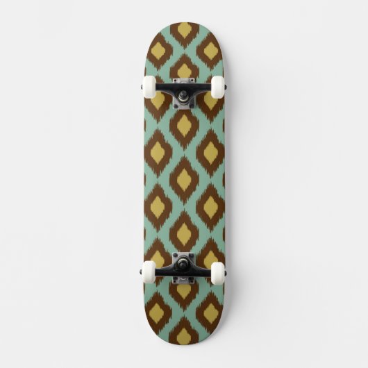 Modernes Stammes- ikat blaues gelbes modernes Skateboard (Vorderseite)