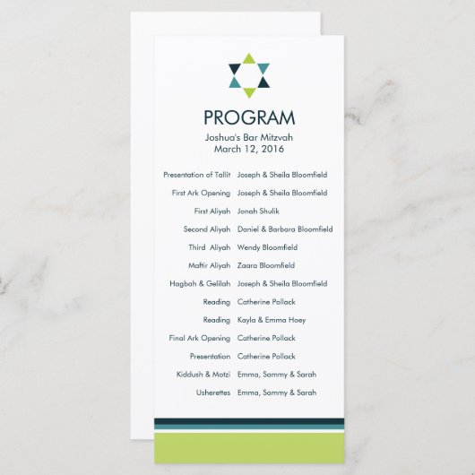 Modernes Star Bar Mitzvah Programm (Vorne/Hinten)