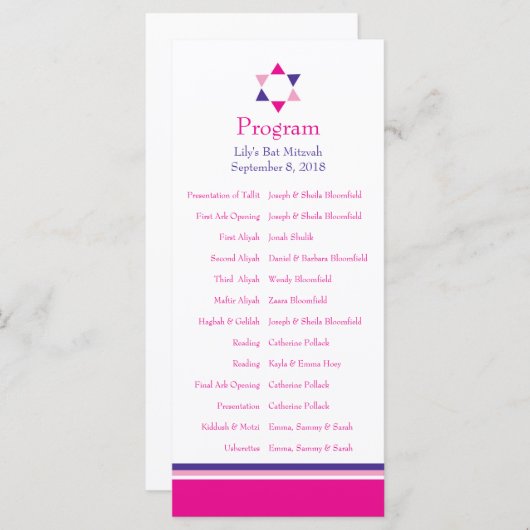 Modernes Star-Bat-Mitzvah-Programm Programm (Vorne/Hinten)