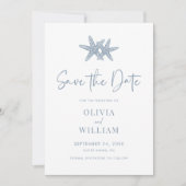 Modernes Starfish Beach Dusty Blue Foto Wedding Save The Date (Vorderseite)