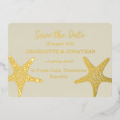 Modernes Starfish Beach Wedding Gold Folieneinladung (Vorderseite)