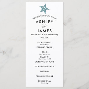 Modernes Starfish Hochzeitsprogramm Blue Gray Programm