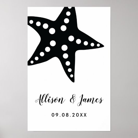 Modernes Starfish Hochzeitszeichen, schwarz Poster (Vorne)