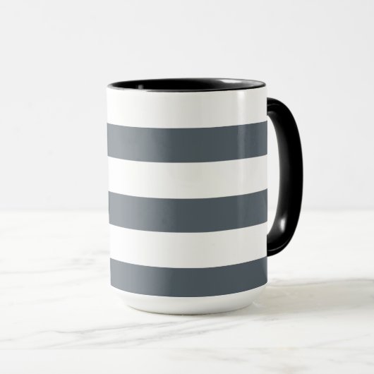 Modernes starkes Weiß Stripes schwarzes Tasse (VorderseiteRechts)
