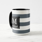 Modernes starkes Weiß Stripes schwarzes Tasse (Vorderseite Links)
