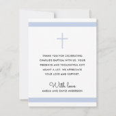 Modernes, staubblaues Taufbecken, das Foto Dankeskarte (Rückseite)