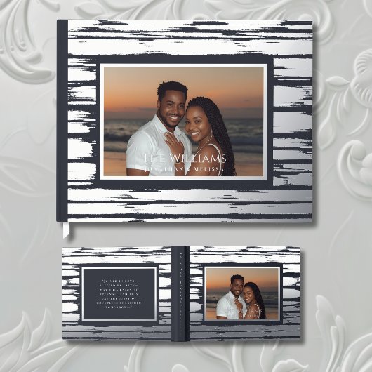 Modernes Steel Gray Foil Wedding Guestbook Beachy Gästebuch