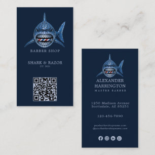 Modernes Steel Shark-Barbier-Shop-Logo Qr Code Visitenkarte