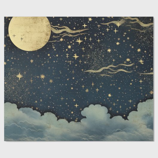 Modernes, sternes Nachtmuster Geschenkpapier (Flach)