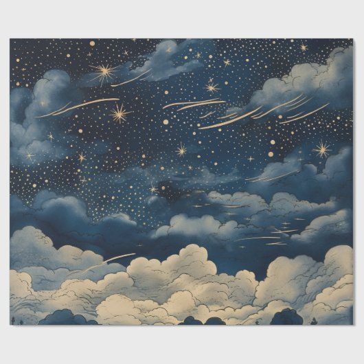 Modernes, sternes Nachtmuster Geschenkpapier (Flach)