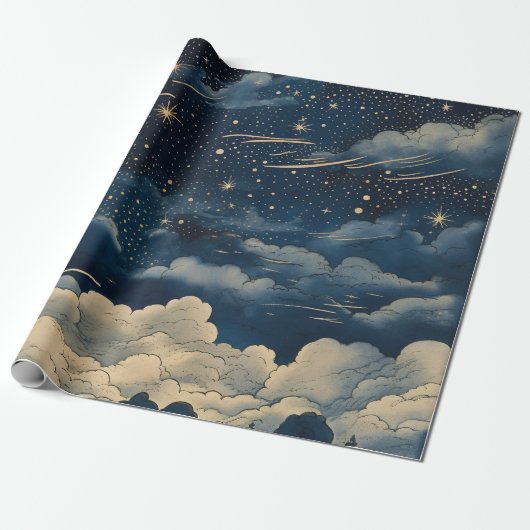 Modernes, sternes Nachtmuster Geschenkpapier (Ungerollt)