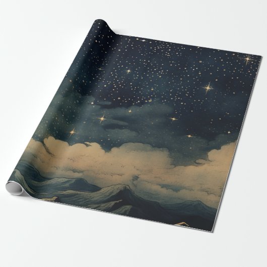 Modernes, sternes Nachtmuster Geschenkpapier (Ungerollt)