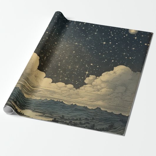 Modernes, sternes Nachtmuster Geschenkpapier (Ungerollt)