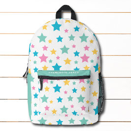 Modernes Sternmuster Rosa Minze Personalisierter N Bedruckter Rucksack