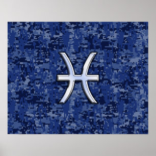 Modernes Sternzeichen Fische Navy Blau Digital Cam Poster