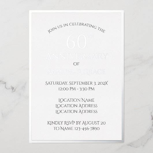 Modernes stilvolles 60. Hochzeitsszenario-Party Folieneinladung (Vorderseite)