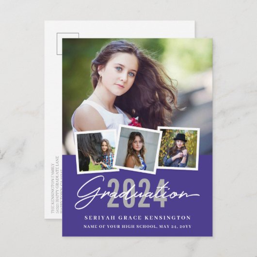 Modernes, stilvolles Any Year Abschluss 4 Foto Postkarte (Vorne/Hinten)