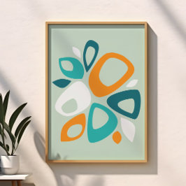 Modernes, stilvolles Aqua Aquamarin Orange Abstrak Poster
