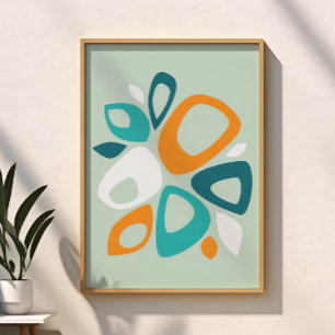 Modernes, stilvolles Aqua Aquamarin Orange Abstrak Poster