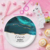 Modernes, stilvolles Aquamarin & Gold Agate am Wei Pappteller (Party)