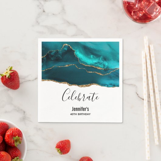 Modernes, stilvolles Aquamarin & Gold Agate am Wei Serviette (Beispiel)