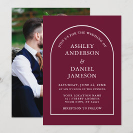 Modernes, stilvolles Arch Burgund Foto Wedding Einladung