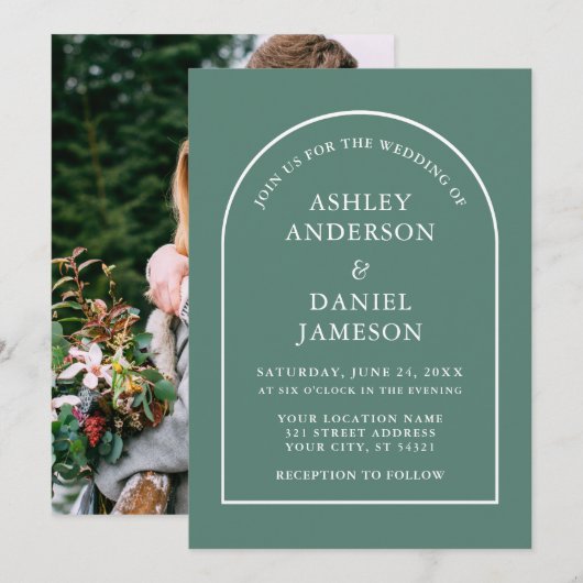 Modernes, stilvolles Arch Eukalyptus Green Foto We Einladung (Vorne/Hinten)