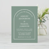 Modernes, stilvolles Arch Sage Green Foto Wedding Einladung (Stehend Vorderseite)