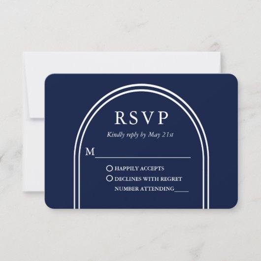 Modernes, stilvolles Arch Wedding Blue RSVP Karte (Vorderseite)