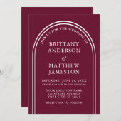 Modernes, stilvolles Arch Wedding Burgundy Einladung (Vorne/Hinten)
