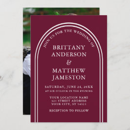 Modernes, stilvolles Arch Wedding Burgundy Foto Einladung