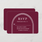 Modernes, stilvolles Arch Wedding Burgundy RSVP Karte (Vorne/Hinten)