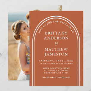 Modernes, stilvolles Arch Wedding Burnt Orange Fot Einladung