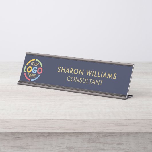 Modernes, stilvolles, benutzerdefiniertes Logo Nav Schreibtischnamensplakette (Vorderseite )